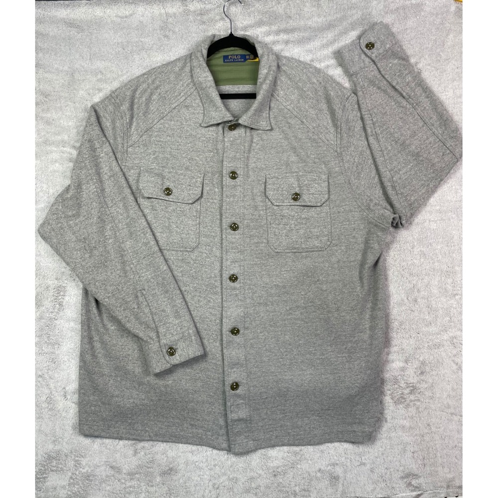 Polo Ralph Lauren Fleece Shirt Jacket Men Big 3XB Gray Button Up Work Overshirt
